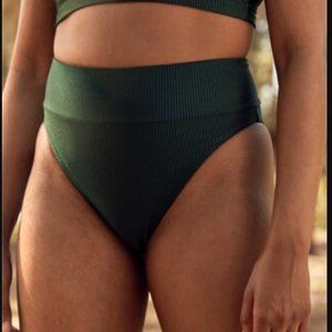 Aerie Ribbed Shine High Cut Cheeky Bikini Bottom (Size S)